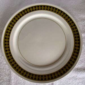 VTG '70s Mikasa Platter olive, black band on white porcelain Dominique 4017-GR